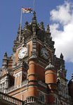 Photo: Clock tower of the Founders building at Royal Holloway.